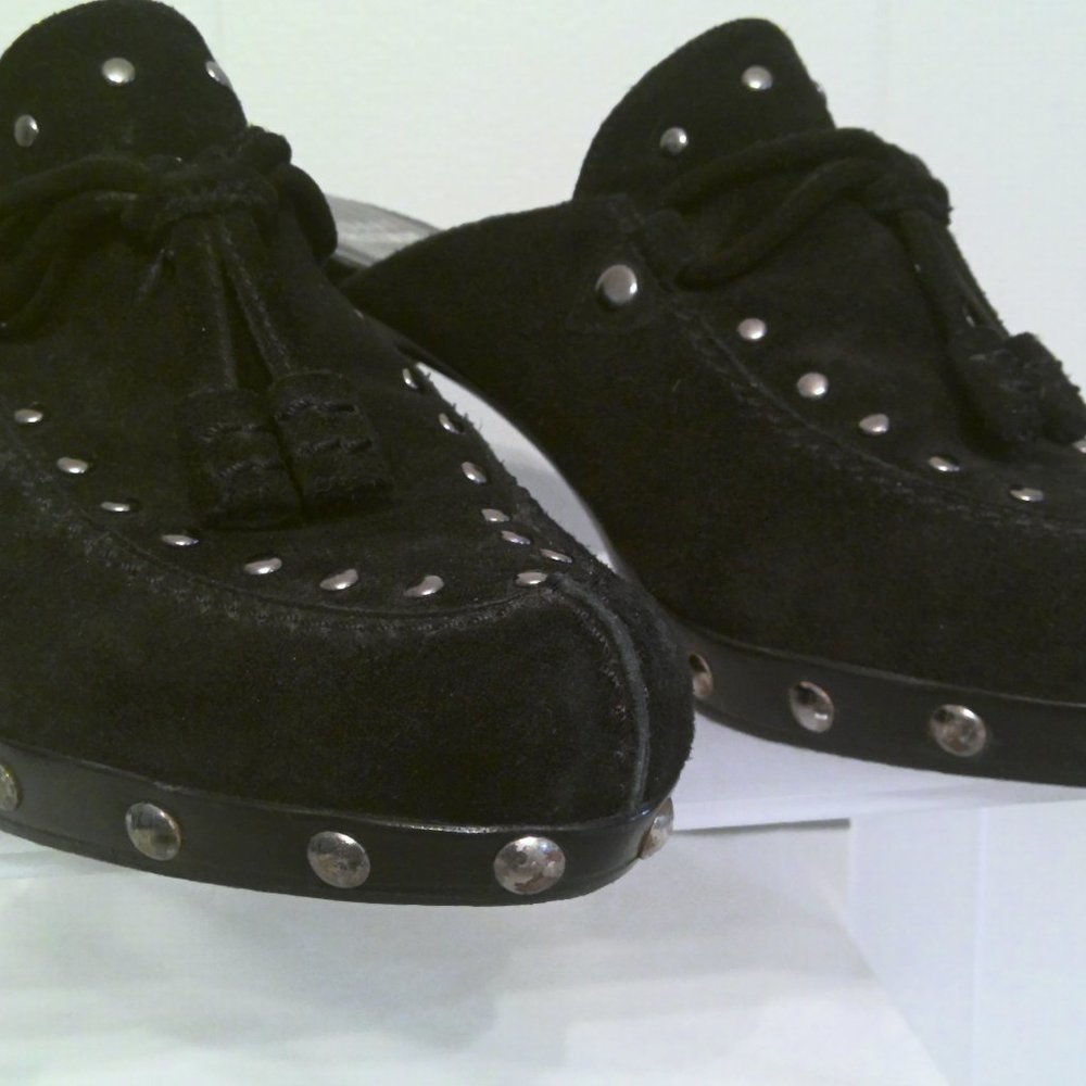 Stuart Weitzman black Suede Mule Heel Slides Sz 7.5 - Picture 3 of 5